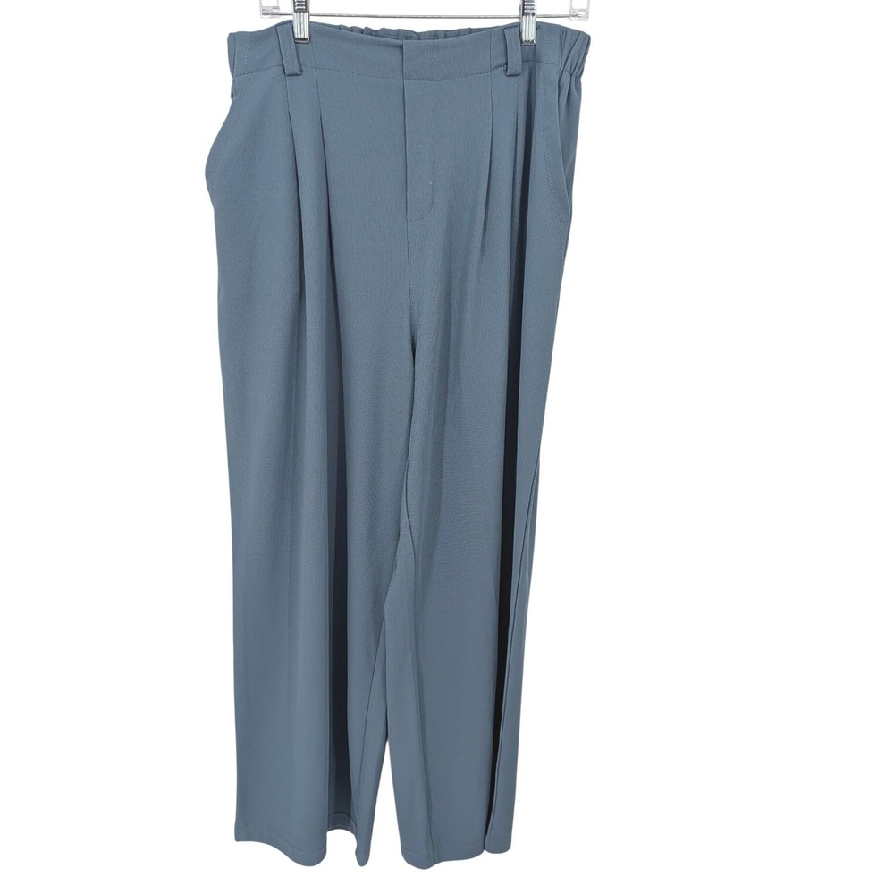 Halara Wide Leg Pants Women Large Blue Pleated High Waisted Flowy Casual Office